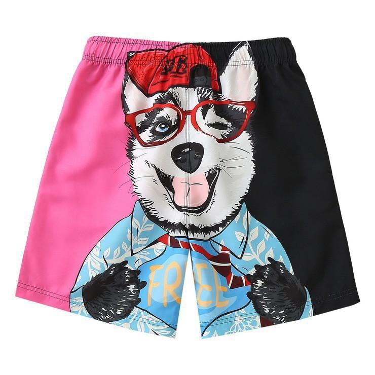 Seaside vacation wear American street shorts 3D wave texture, monster graffiti, men's quick-drying beach pants