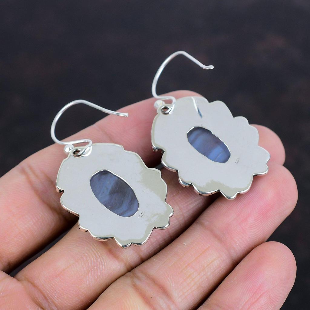 Blue Lace Agate Earrings Natural Gemstone Earring 925 Sterling Silver Earrings Handmade Jewelry Dangle Earring Wedding Gifts Amazing Earring