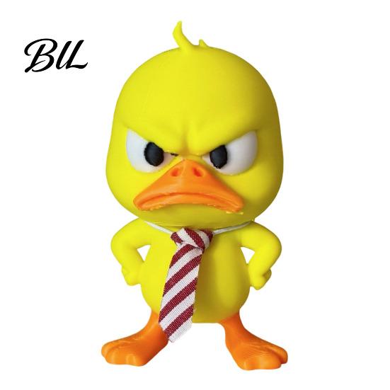 Small Gift for Coworkers 3D Printed Angry Duck Figurine, Cute Yellow with Detachable Playful Animal Desk Decor Tie, Fun Expression Desktop Ornament