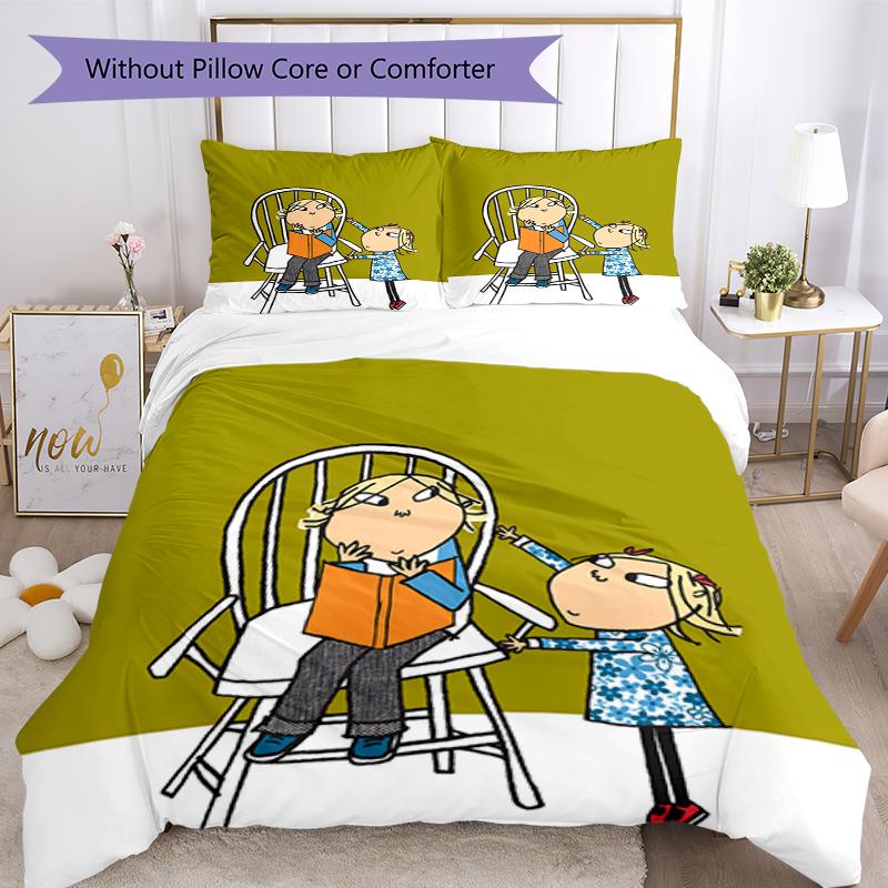 3pcs Charlie and Lola Bedding Set Duvet Cover Closure Includes 1 Duvet Cover & 2 Pillowcases, Soft and Comfortable for All Seasons.