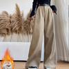 White Pants for Women In Autumn and Winter New Knitted Slim Drapery Plus Velvet Wide-leg Pants Casual Straight Corduroy Suit Pants