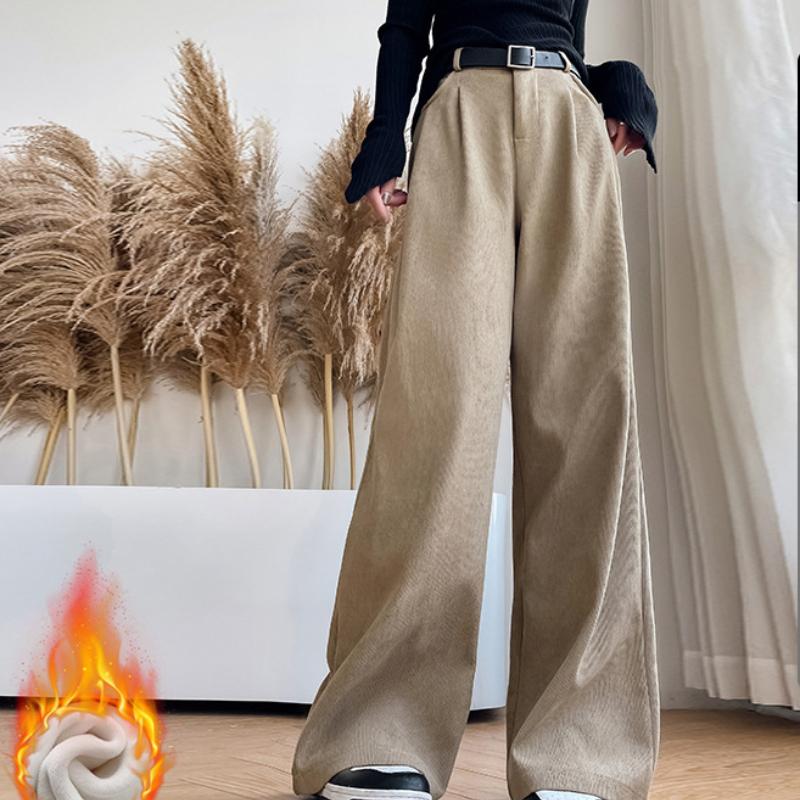 White Pants for Women In Autumn and Winter New Knitted Slim Drapery Plus Velvet Wide-leg Pants Casual Straight Corduroy Suit Pants