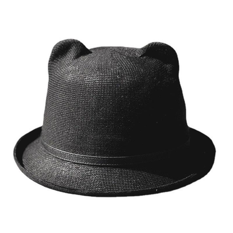 Sweet And Cute Ears Basin Hat Children Spring And Summer Sun Protection Sun Hat Fine Cotton Yarn Knitted Curled Top Hat Korean Version Tide