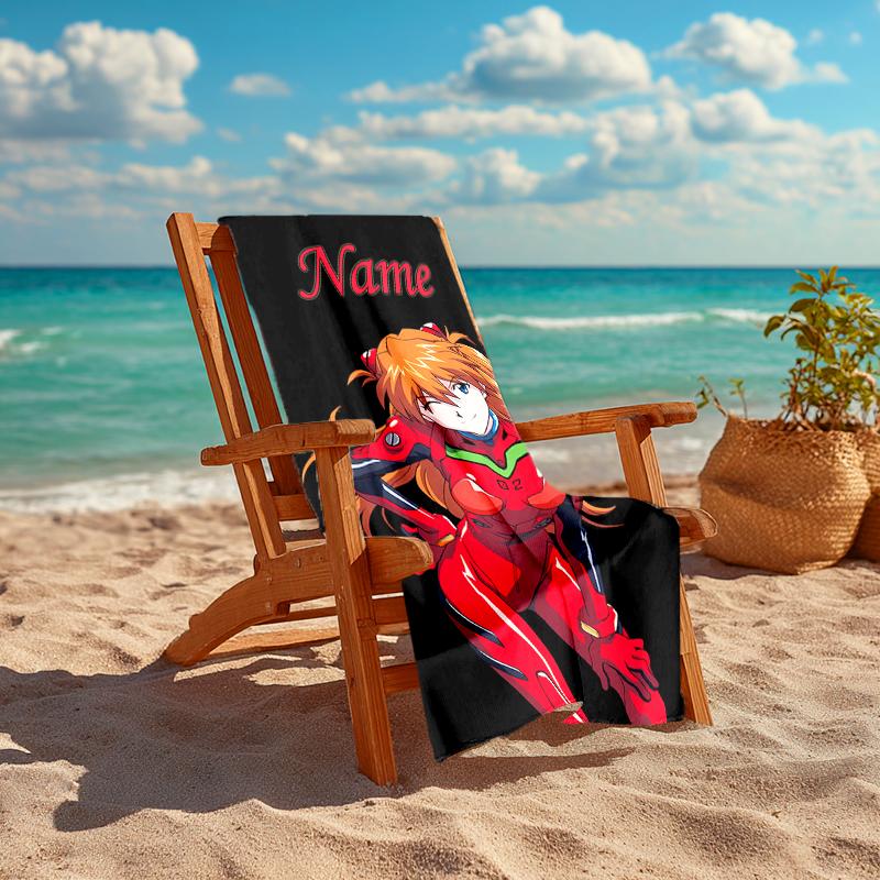 Personalized customized proof beach towel with Asuka Langley Soryu pattern - soft, absorbent, quick-drying, perfect swimming, camping&bathing
