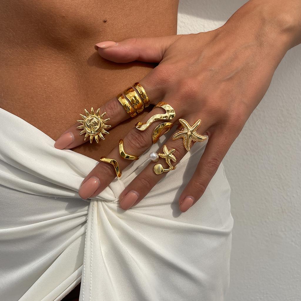 Accessories Ocean Wind Fashion Starfish Ring Set Personality Irregular Joint Ring Light Luxury Ring Women