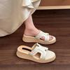 H-word Cool Slippers Summer Wear 2025 New Straw Wedge Heel Half Slippers Muffin Platform Women's High-heeled Sandals