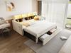 Extendable Upholstered Sofa Bed 90/180 x190cm, Headboard Storage, LED Light Strip Charging Sockets, Two Drawers Slatted Frame, Velvet Fabric Beige