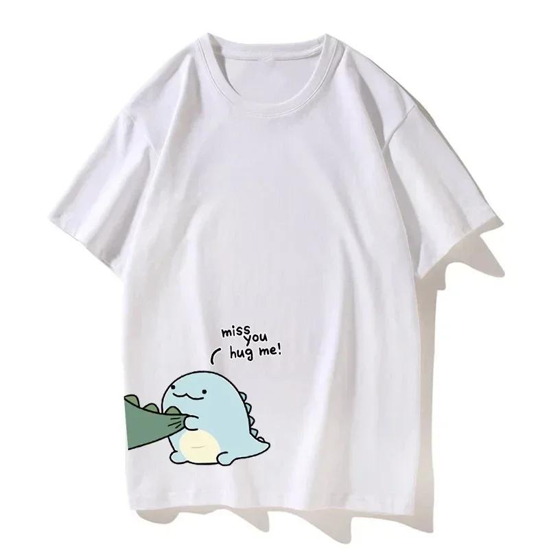 Футболка с динозавром в паре, высококачественная летняя повседневная свободная футболка с короткими рукавами для парня, девушки, девушки