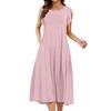 Женское цельное платье с короткими рукавами, расклешенными рукавами, свободное повседневное платье с круглым вырезом