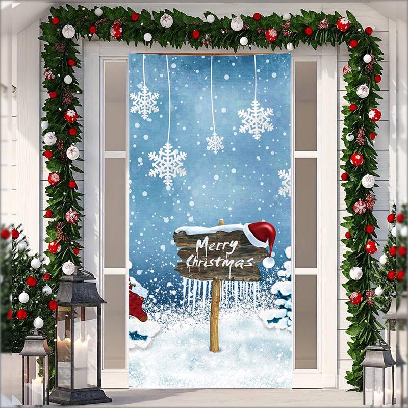 Рождественский гобелен на дверь из эластичной ткани - Фон с подарками Санта-Клауса для праздничных вечеринок