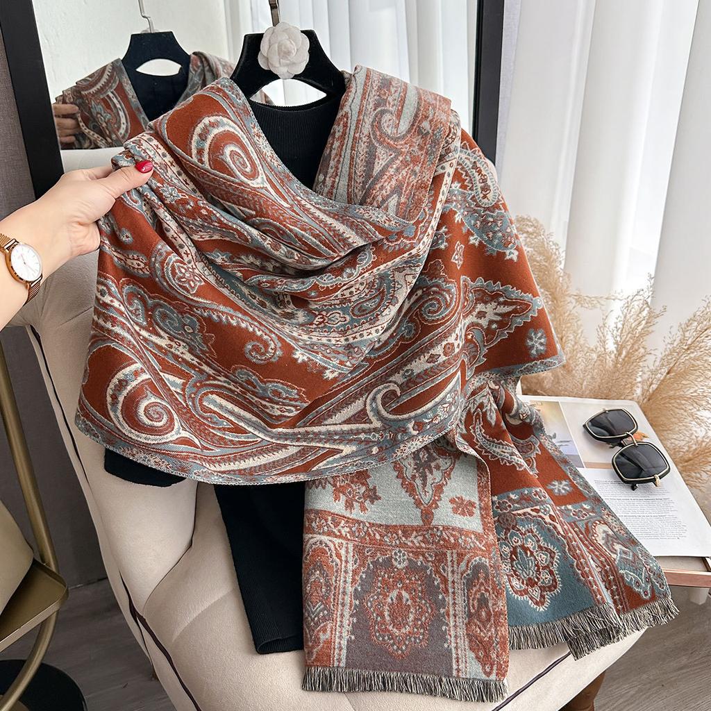 Retro Ethnic Style Shawl, Jacquard Cashew Fringed Scarf, Women'S Outdoor Travel, Outdoor Decoration Dual-Purpose