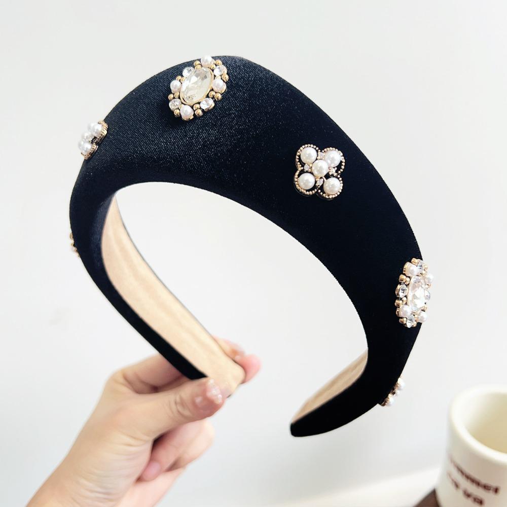 Baroque Crown Hair Hoop Elegant Vintage Hair Accessories Simple Rhinestone Pearls Hairband Party