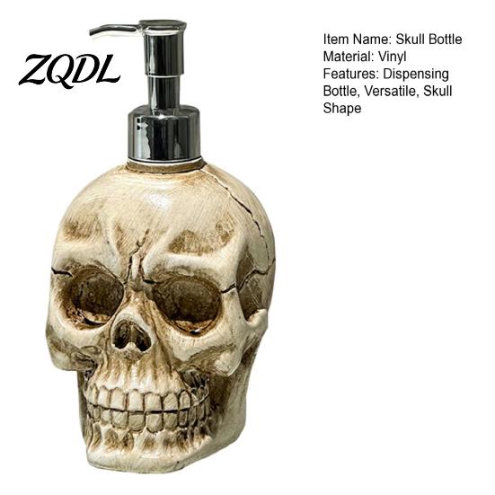 Gothic Bathroom Decor Accessories Skull Dispenser Bottle with Pump, Large Capacity Vinyl Refillable Hand Soap Lotion Container, for Shower Gel