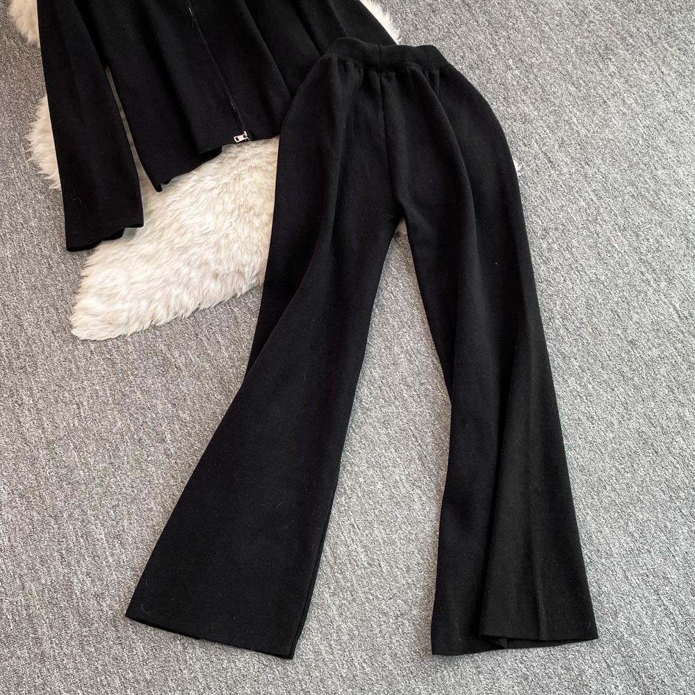 Осенне-зимний трикотажный свитер, брюки, комплект из двух предметов, женская водолазка на молнии, куртка и брюки длиной до щиколотки