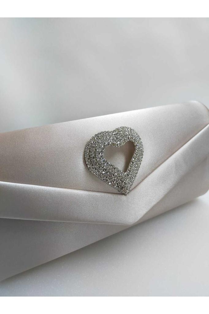 Women's Stylish and Useful Evening Dress Bag Fuchsia Satin Heart Stone Evening Dress Bag