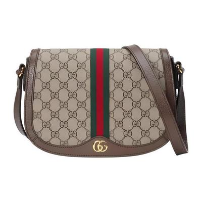 Сумка-седло GG Supreme из канвы, отделка из коричневой кожи, веб-полоска, женская сумка через плечо для повседневной носки, работы, путешествий 601044-96IWB-8745