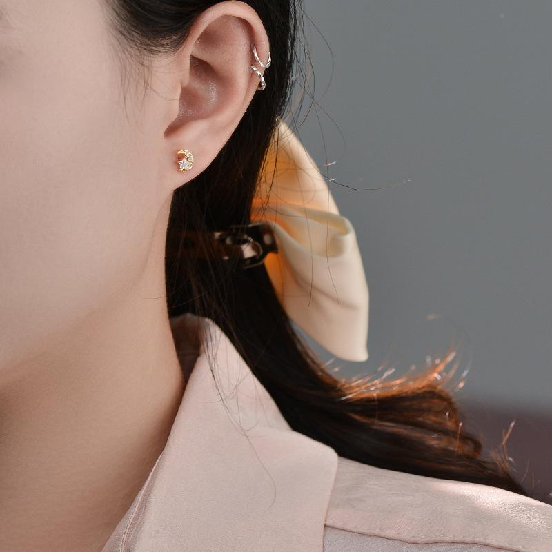 Star Moon Earrings for Women Small Diamond Light Luxury High-end Earrings and Earrings Gifts Versatile