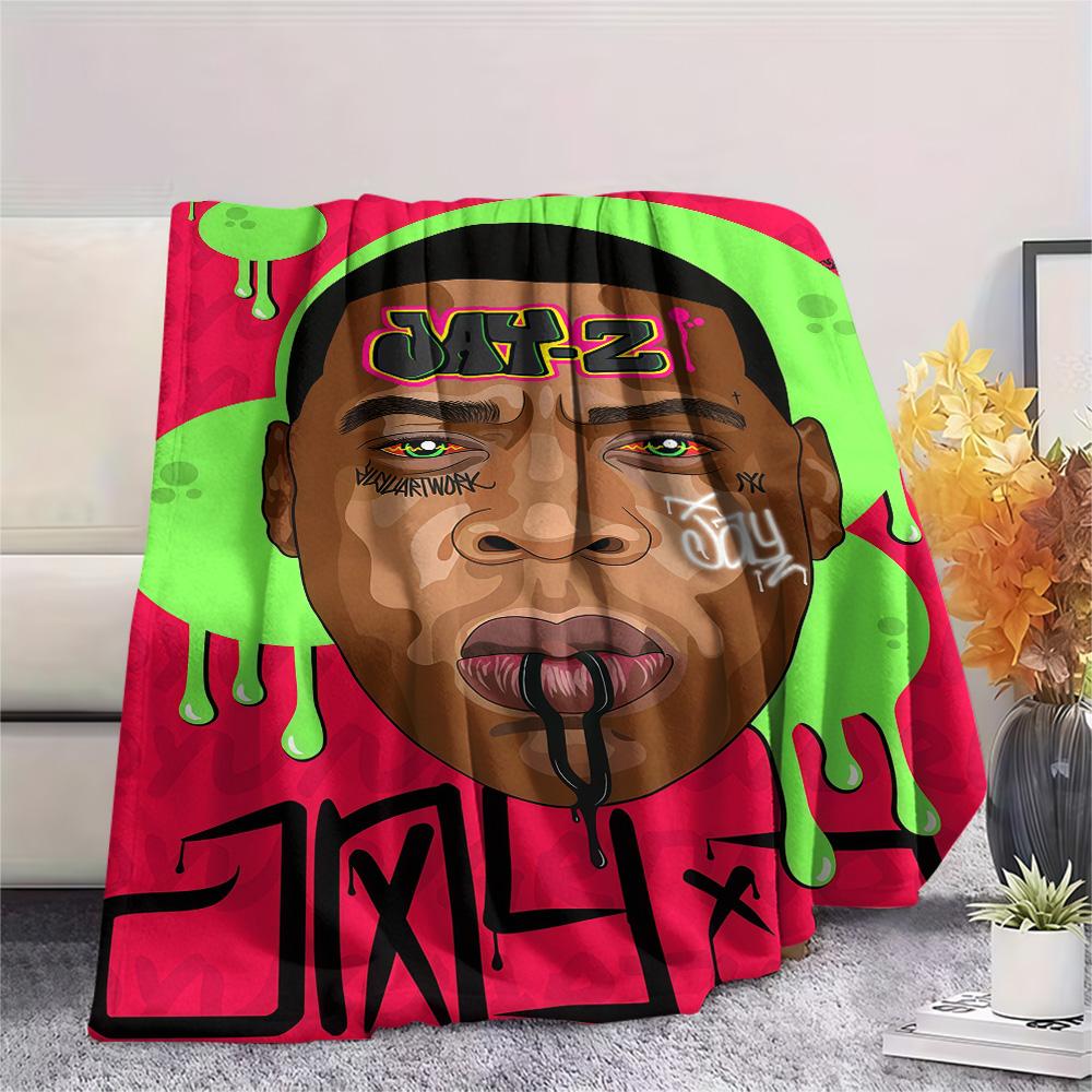 1PC Top Rap Print FlAannel Blanket, High quality Comfortable for All Seasons, Home Decor, Warmth and Comfort