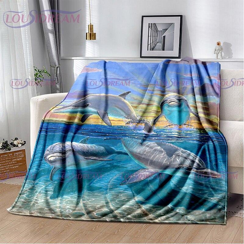 Dolphins Blanket Ocean Animal Sea Life Super Soft Warm Print Throw Blanket for Kids Adult Office Bed Sofa Couch Napping Blanket