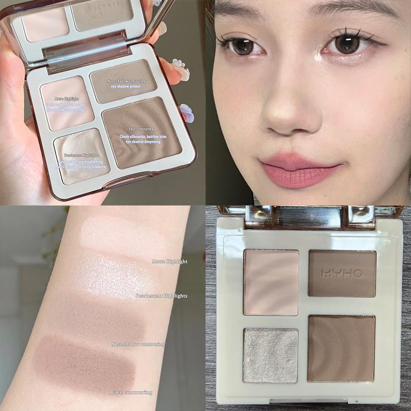 Four-color Highlighter Contour Palette Illuminator Makeup 3D Bronzer Matte Contour Powder Rose Blush Highgloss Palette Cosmetics