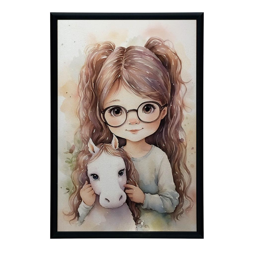Dziewczynka Z Konikiem Dziewczynka Z Konikiem, 50X70 Cm, Rama Aluminiowa Złota, Papier Matowy 230 Gsm