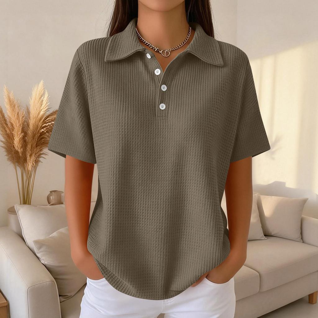 Женская мода Повседневная рубашка с лацканами и короткими рукавами, цветная, женские топы