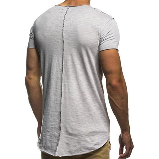 Мужская летняя футболка сплошной цвет средней длины в стиле пэчворк с V-образным вырезом и загнутыми краями с короткими рукавами Мягкий дышащий пуловер Спортивный повседневный мужской топ для тренировок в тренажерном зале