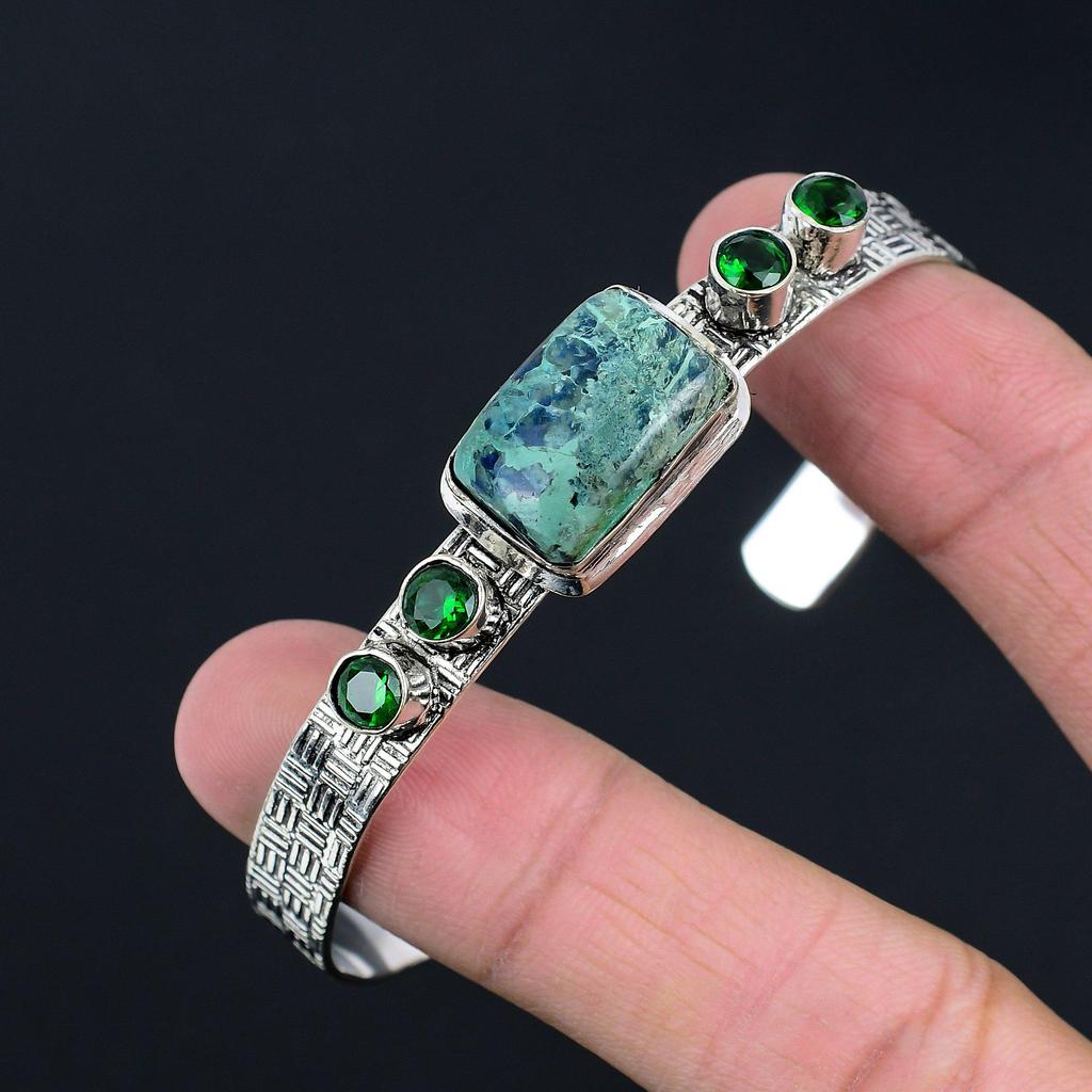 Натуральный Камбаба Яшма Хром Диопсид Серебро 925 пробы Бохо Браслет-манжета