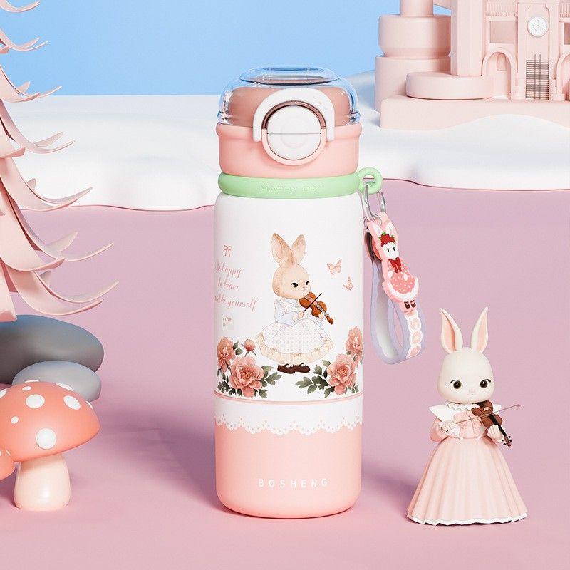 Cup with a Stylish Design for Children, 316 Stainless Steel, New Model for Girls, Trendy Student Water Bottle with Straw, Portable Cup for School