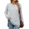 Autumn Winter Round Neck Striped Color Blocked Long Sleeved Loose T-shirt topPullovers & Long Sleeves (women’s)