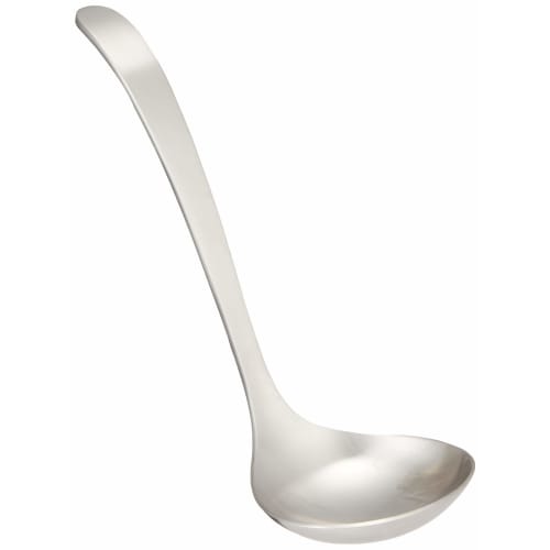 Sori Yanagi's Tsubame-Sanjo stainless steel sauce ladle features a simple, easy-to-use design and a matte finish. Its one-piece construction makes it