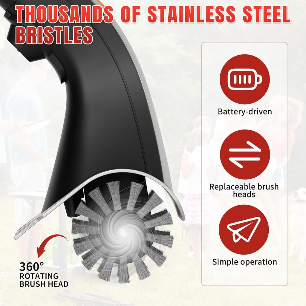 Electric Grill Brush Grill Cleaner Automatic Steam Grill Brush Rotating Brush Cleaner with Stainless Steel Bristles