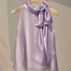Whimsical French Lavender Chiffon Bow Blouse – Sleeveless, Flowy, Fairy-like Summer Top for Women