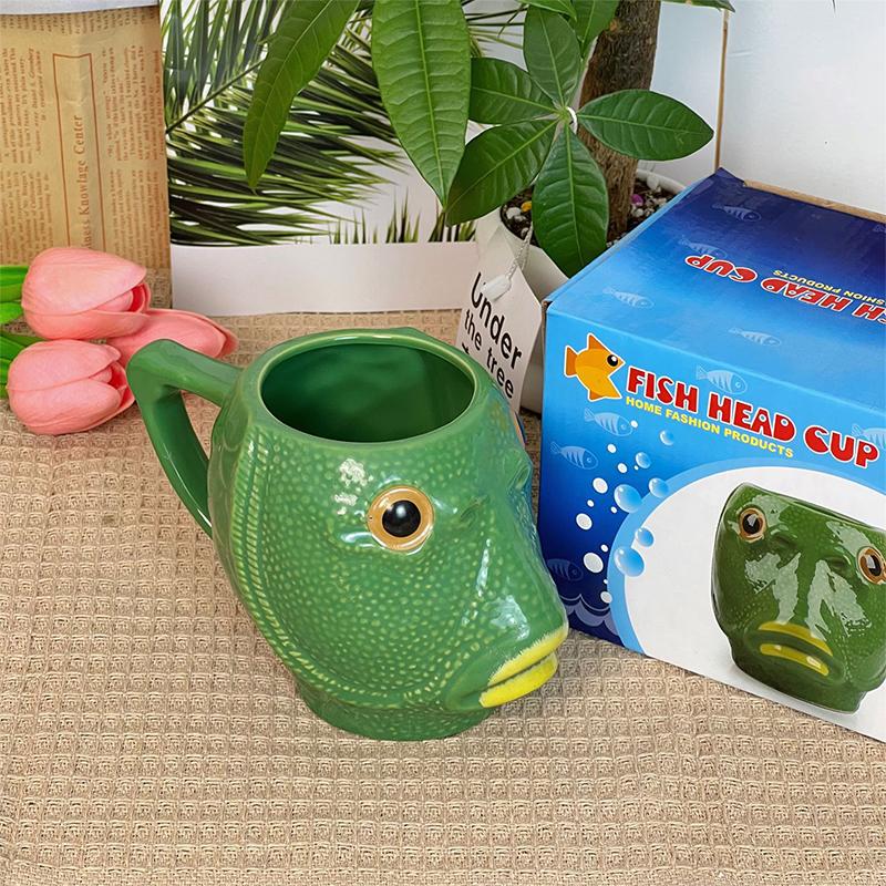 Funny Cup Ugly Greenhead Fish Ceramics Coffee Cup Large Capacity Creative Office Children'S Water Cup Mugs