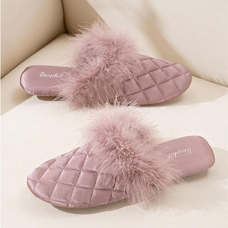 Fashion Fashion Feather Decoration Design Slippers Women Comfort Lightweight Soft Sole Home Slippers Elegant Non Slip Zapatos De Mujer
