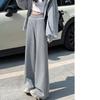 Женские серые спортивные брюки с высокой посадкой, свободные, прямые, широкие от бедра, американские треники