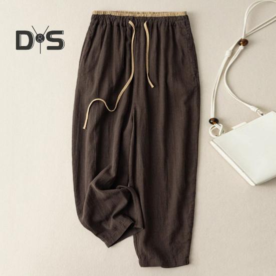 Women Harem Pants Drawstring Waist Wide-leg Casual Trousers Solid Color Ankle-Length Pants for Workouts Everyday Wear
