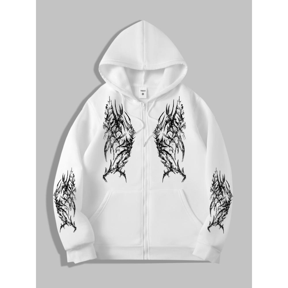 Модный худи на молнии в стиле Y2K с темным принтом, уличный худи на молнии, подходит для повседневной носки