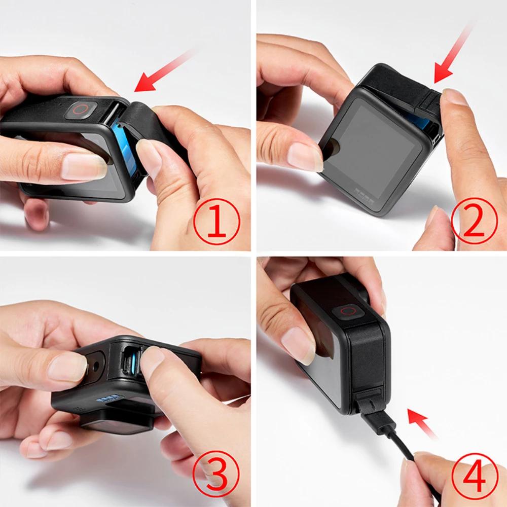 Откидная крышка аккумуляторного отсека для GoPro Hero 11 10, черная съемная крышка аккумуляторного отсека, порт зарядки Type-C, боковой чехол для GoPro 9, аксессуары