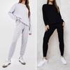 2 шт./комплект женский топ брюки костюм трикотажные круглый вырез длинный рукав плюс размер