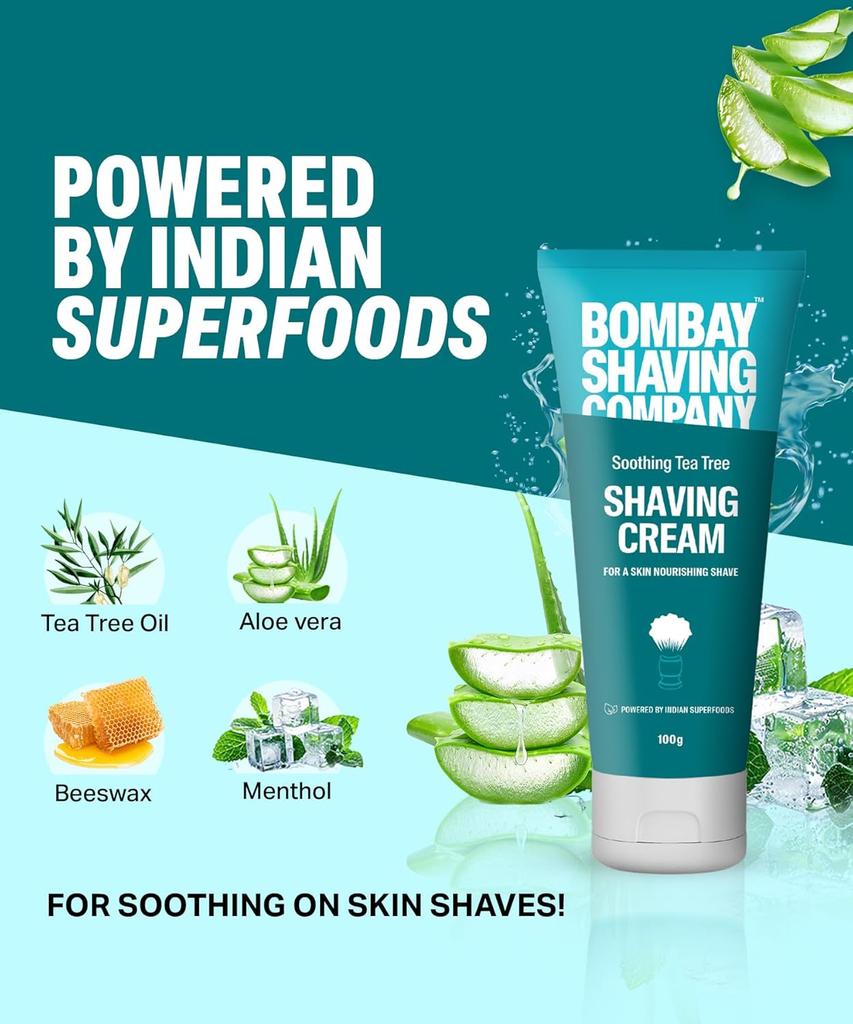 Крем для бритья Bombay Shaving Company с маслом чайного дерева, экстрактами алоэ вера и ментола, 100 г