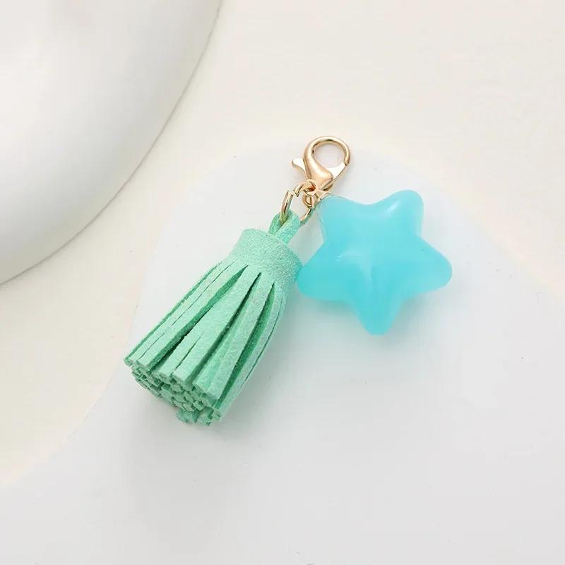 New Fashion Candy Color Five-pointed Star Keychain Pendant Korean Velvet Tassel Mobile Phone Case Pendant Pendant Small Gift
