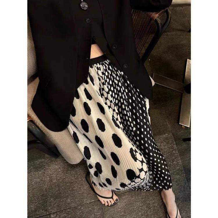 Летняя плиссированная юбка трапеции во французском стиле в горошек для женщин