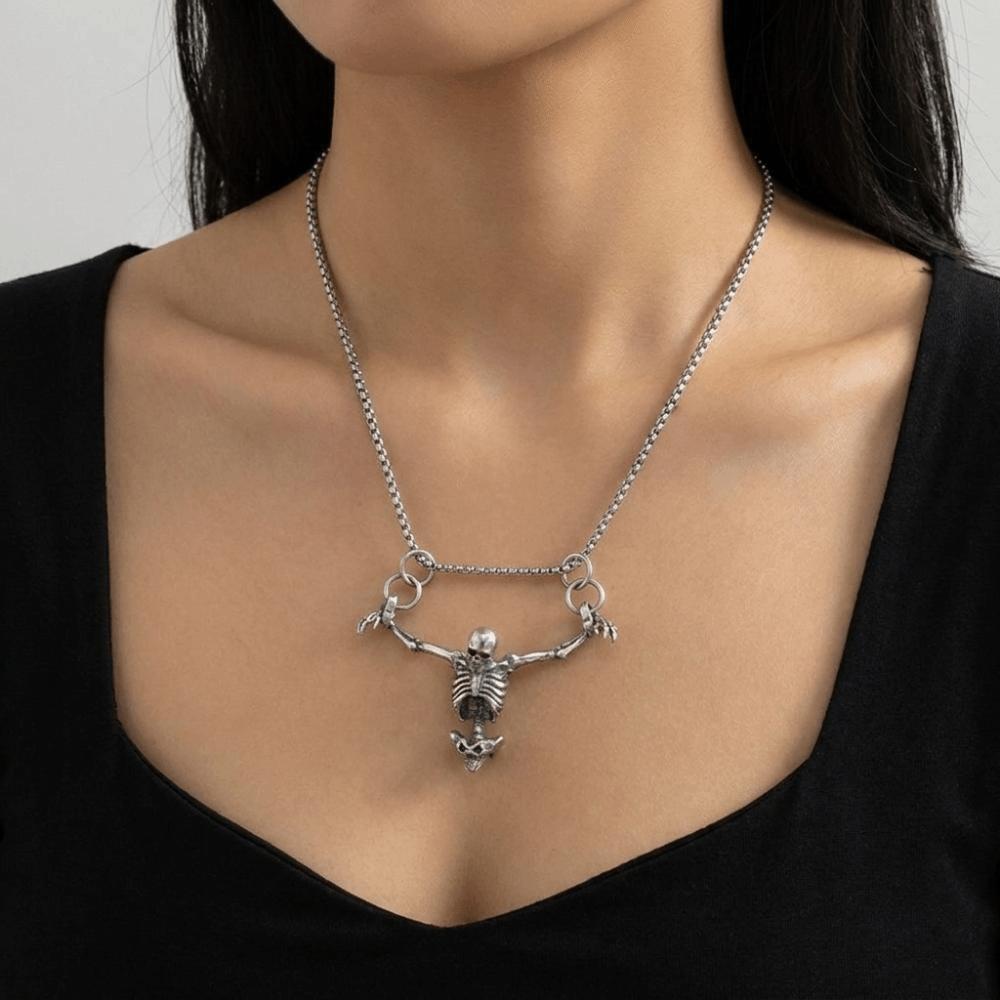 Gothic Men Necklace Zinc Zinc Alloy Clavicle Chain Simple Skull Head Pendent Halloween