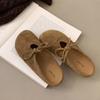 2024 New Autumn Fashion Women's Comfortable Flat-heeled Toe Suede Bow Lace-up Slippers Ladies Shoes