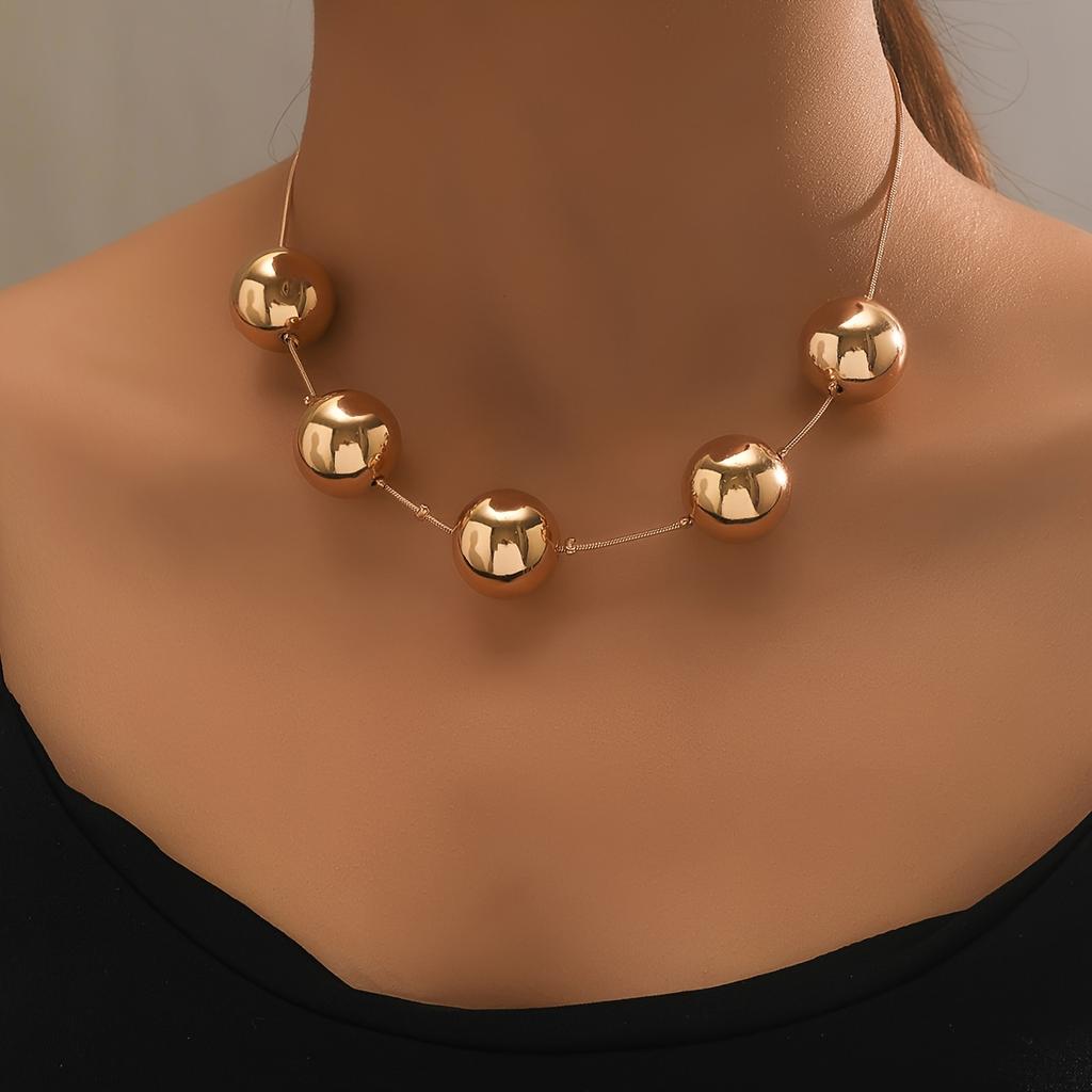 Women'S Exaggerated Round Bead Collarbone Chain, Geometric Bead Necklace, Fashionable And Versatile Necklace