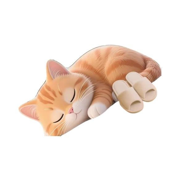 Floor Mat 3D Cartoon Cat Pattern Rug Non-Slip Backing Easy Maintenance Living Room Rug