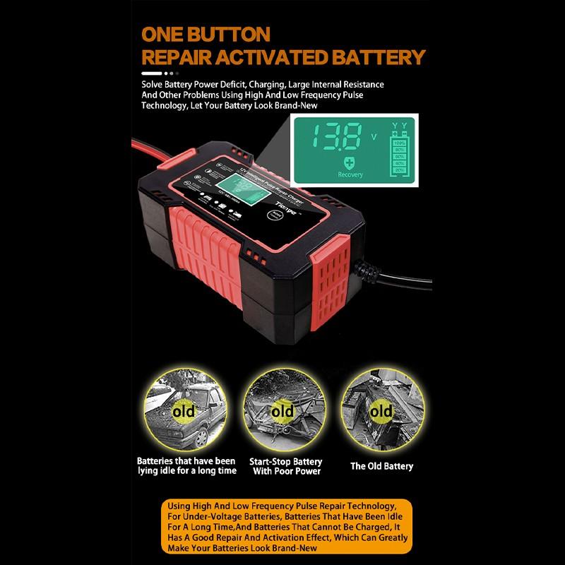 Полностью автоматическое автомобильное зарядное устройство 12 В, 6 А/12 В 10 А, 24 В 5 А/12 В 8 А, 24 В 4 А, зарядное устройство с цифровым дисплеем, импульсные зарядные устройства для ремонта, влажные, сухие, свинцово-кислотные