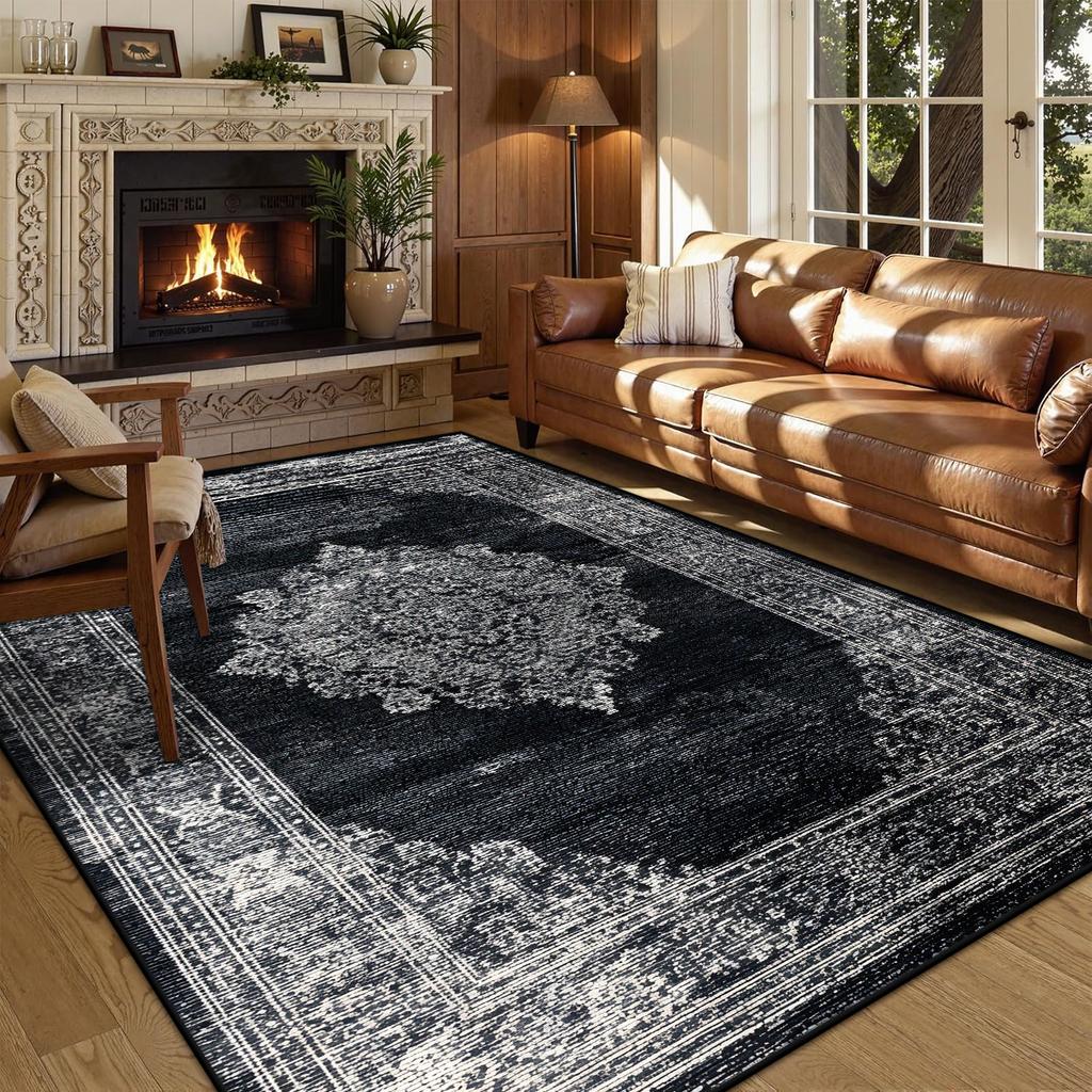 Persian American Black Carpet Large Area Living Room Decoration Home Retro Ethnic Bedroom Rug Cloakroom Lounge Soft Mat Washable