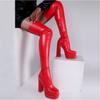 Fall Women Red Burgundy Black Apricot Solid Square Toe Double Platform Slim Hidden Zipper Chunky Heels Over The Knee Boots Shoes